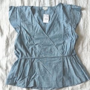 J. Crew Flutter Sleeve Chambray Top
